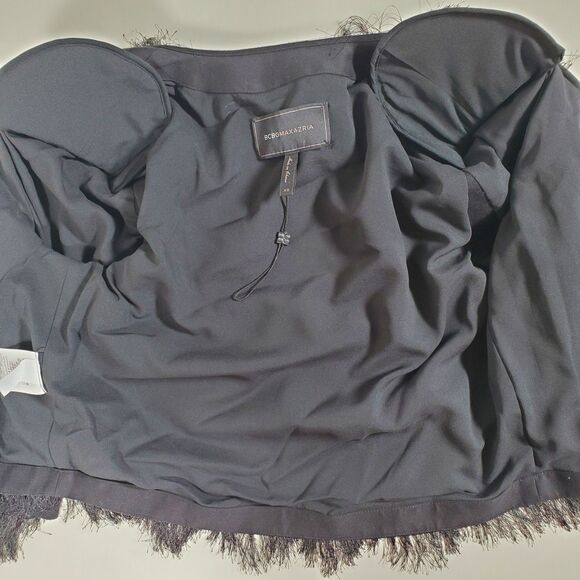 BCBG Maxazria Women's Jacket Size XS Black Fringed Jaxon Party Chevron - Picture 5 of 12